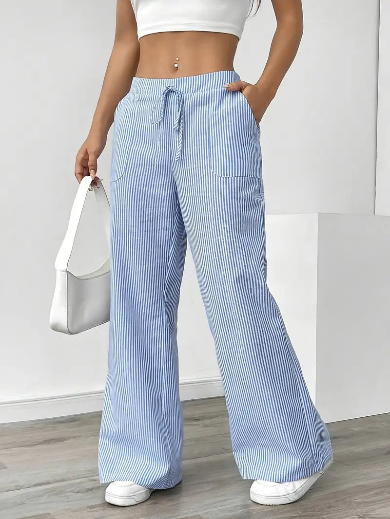 Pantalones Mujer | Pernera Ancha con Rayas Verticales
