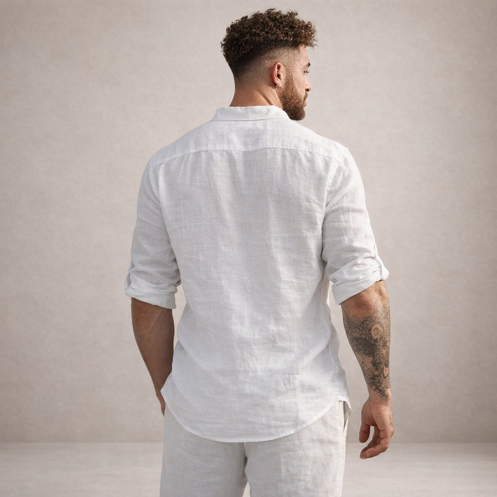 Camisa Hombre | Corte Regular con Cuello Alto y Manga Larga