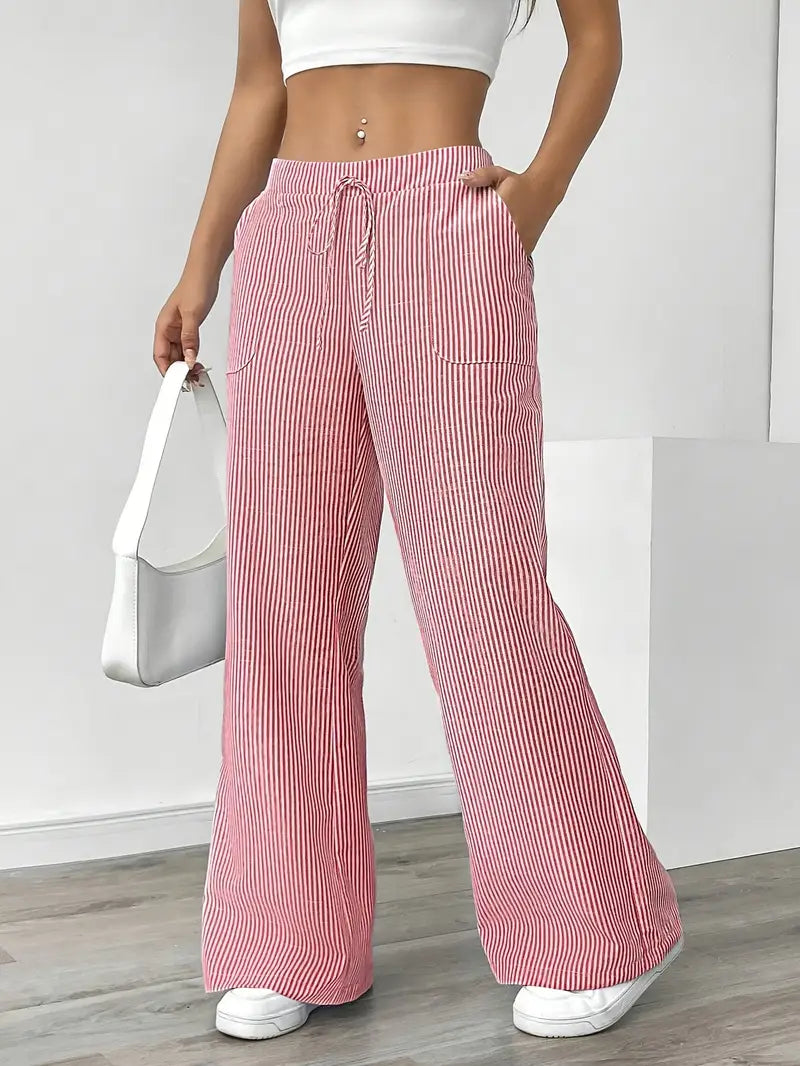 Pantalones Mujer | Pernera Ancha con Rayas Verticales