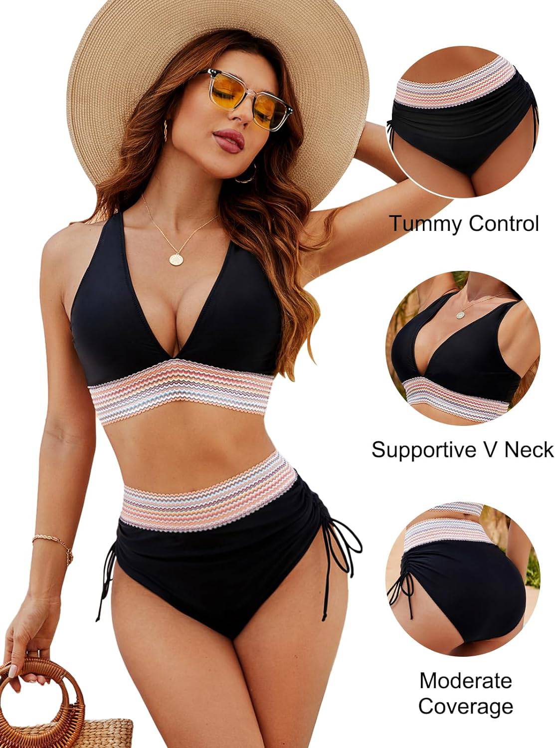 Bikini mujer | banda ancha inferior con ajuste lateral mediante cordones