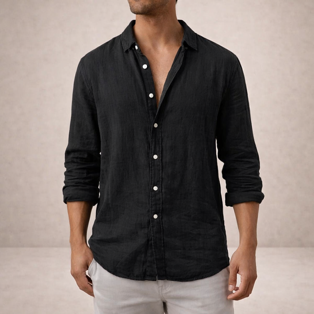 Camisa Hombre | Corte Regular con Cuello Abierto y Manga Larga