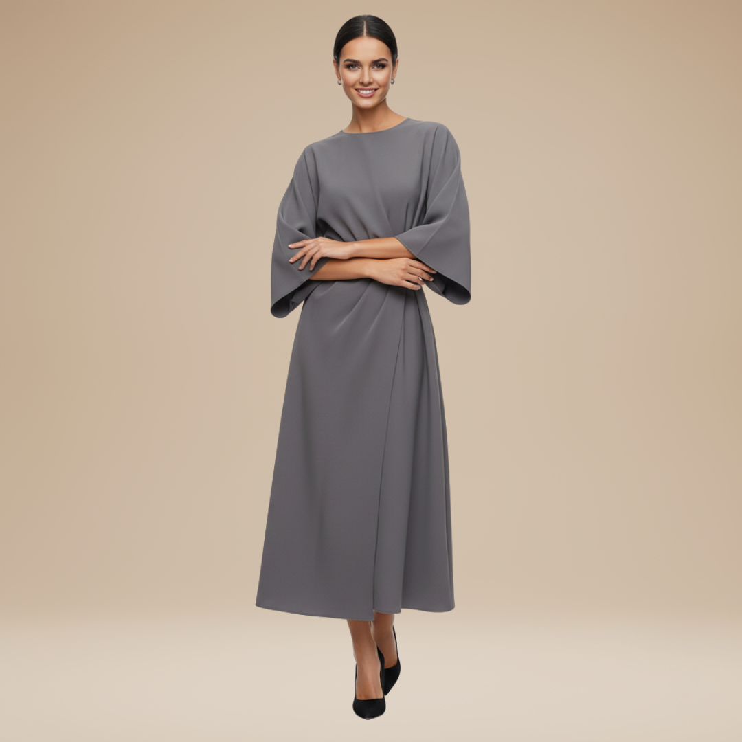 Vestido Mujer | Manga Ancha con Cinturón y Largo Midi