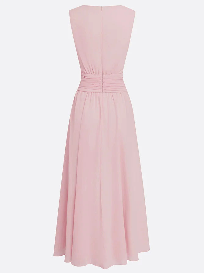 Vestido Mujer Maxi | Silueta A-Line sin mangas cuerpo fruncido