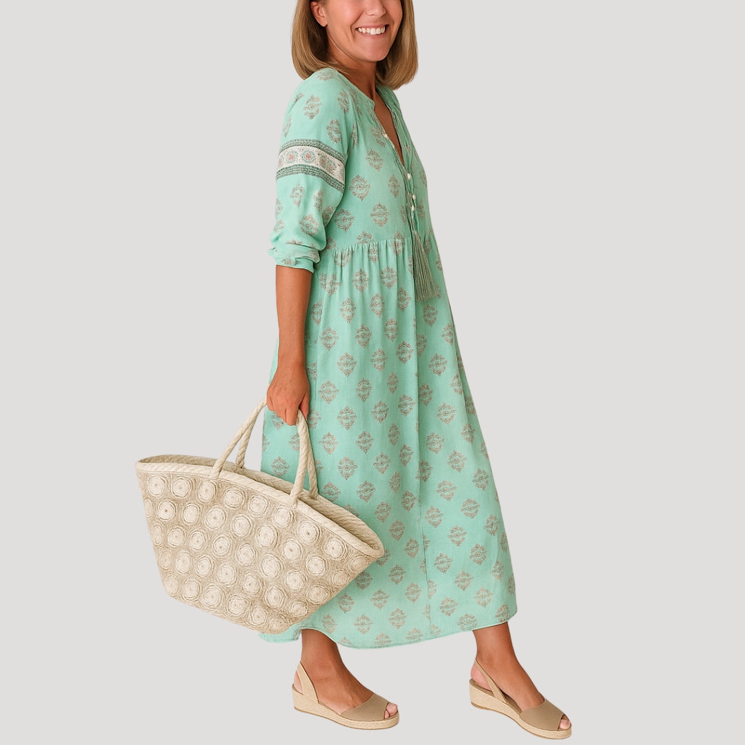 Vestido Mujer | largo midi con escote en V y bolsillos