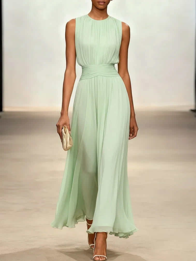 Vestido Mujer Maxi | Silueta A-Line sin mangas cuerpo fruncido