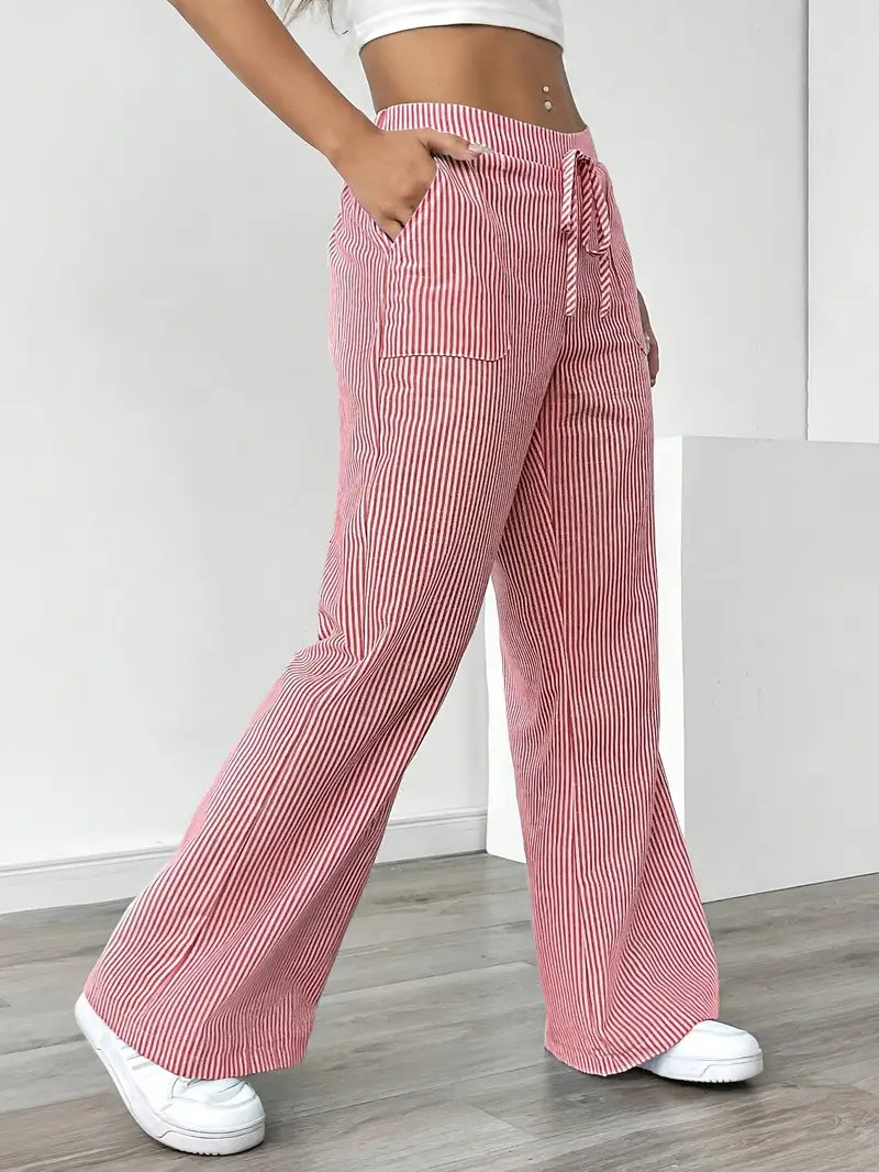 Pantalones Mujer | Pernera Ancha con Rayas Verticales