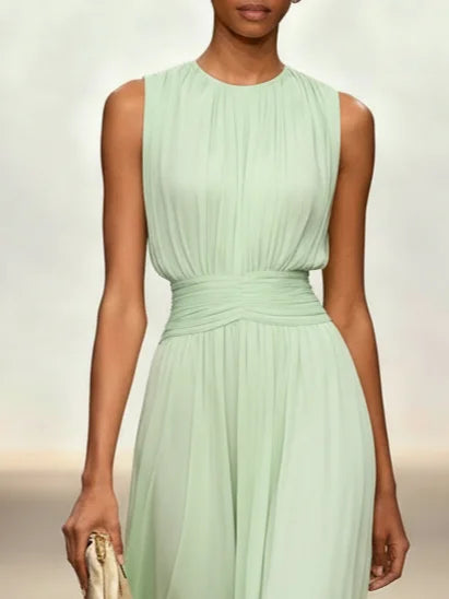 Vestido Mujer Maxi | Silueta A-Line sin mangas cuerpo fruncido