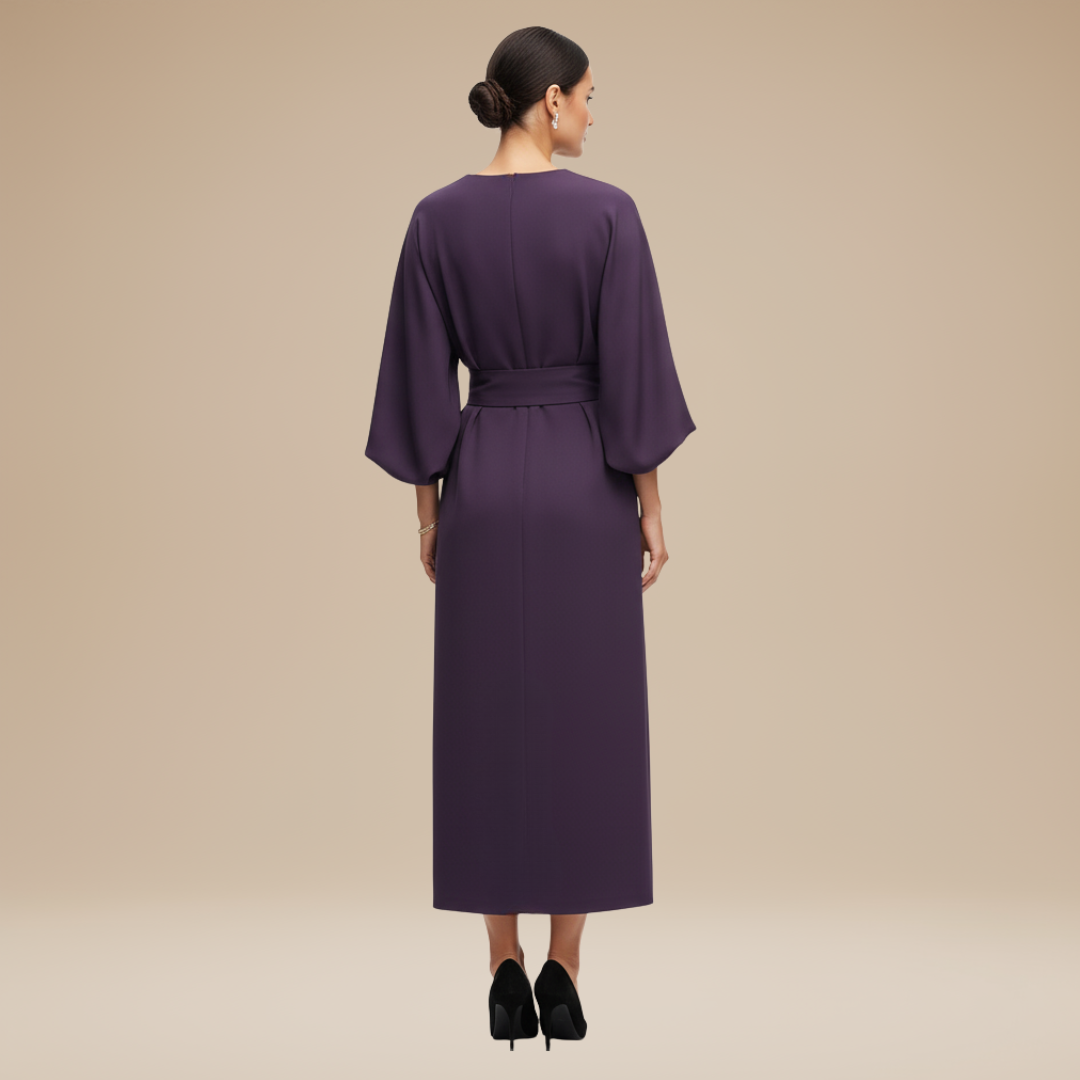 Vestido Mujer | Manga Ancha con Cinturón y Largo Midi