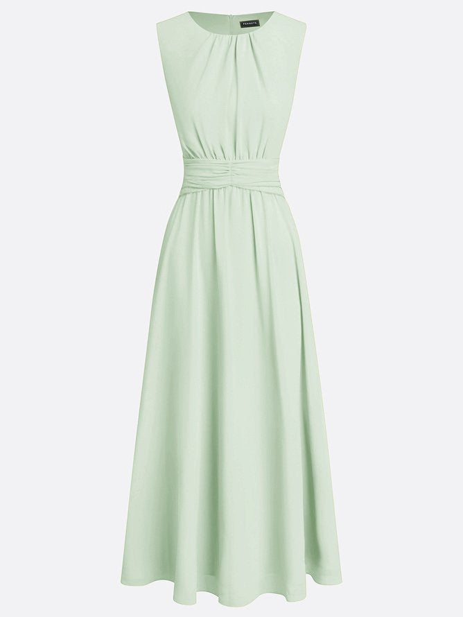 Vestido Mujer Maxi | Silueta A-Line sin mangas cuerpo fruncido