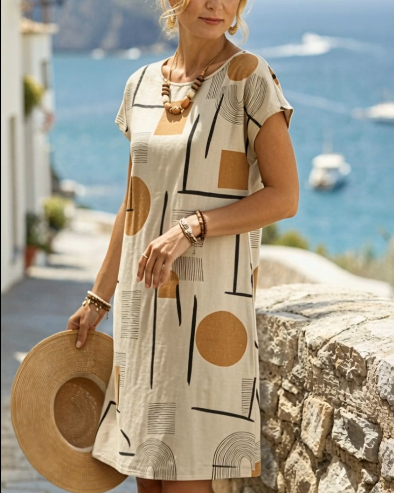 Vestido Mujer Mini | Silueta recta con estampado geométrico y escote