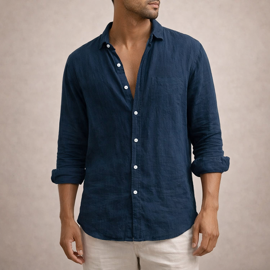 Camisa Hombre | Corte Regular con Cuello Abierto y Manga Larga