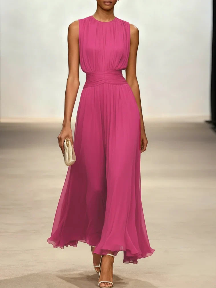 Vestido Mujer Maxi | Silueta A-Line sin mangas cuerpo fruncido