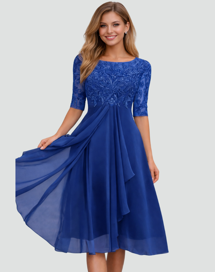Vestido Mujer Midi | Parte Superior de Encaje y Manga Tres Cuartos