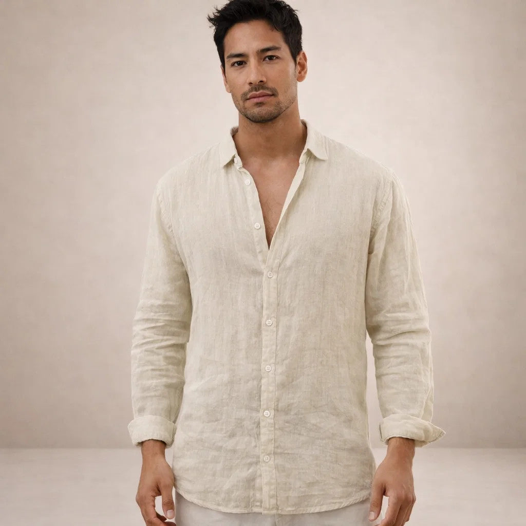 Camisa Hombre | Corte Regular con Cuello Abierto y Manga Larga