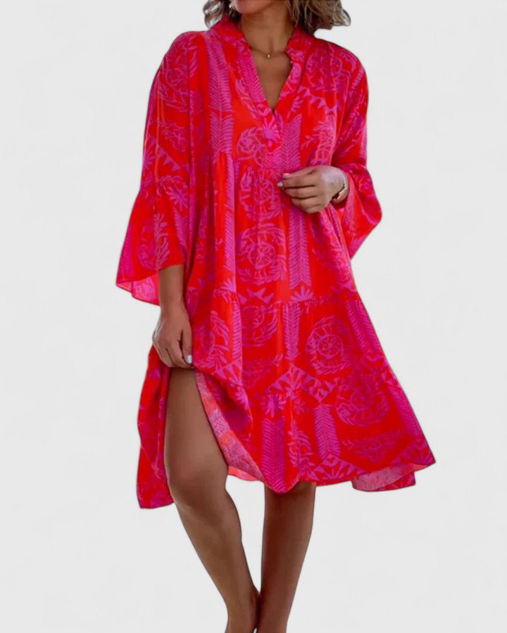 Vestido Mujer | Escote en V con Mangas Acampanadas Estampado