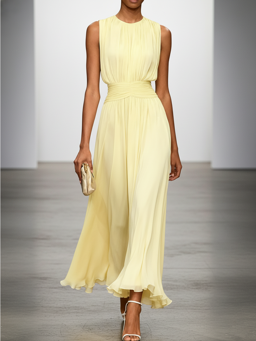 Vestido Mujer Maxi | Silueta A-Line sin mangas cuerpo fruncido