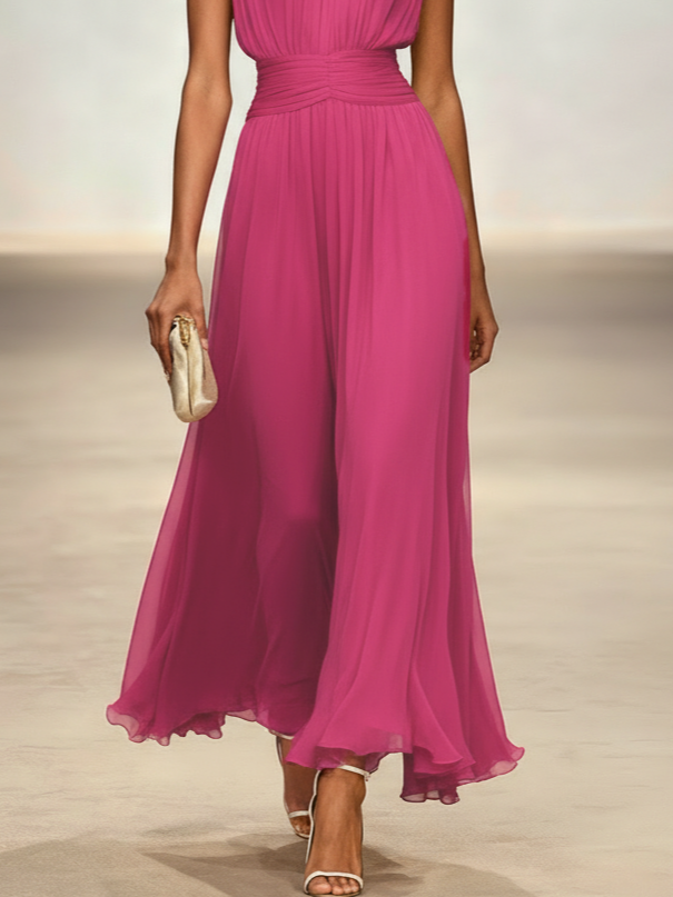 Vestido Mujer Maxi | Silueta A-Line sin mangas cuerpo fruncido