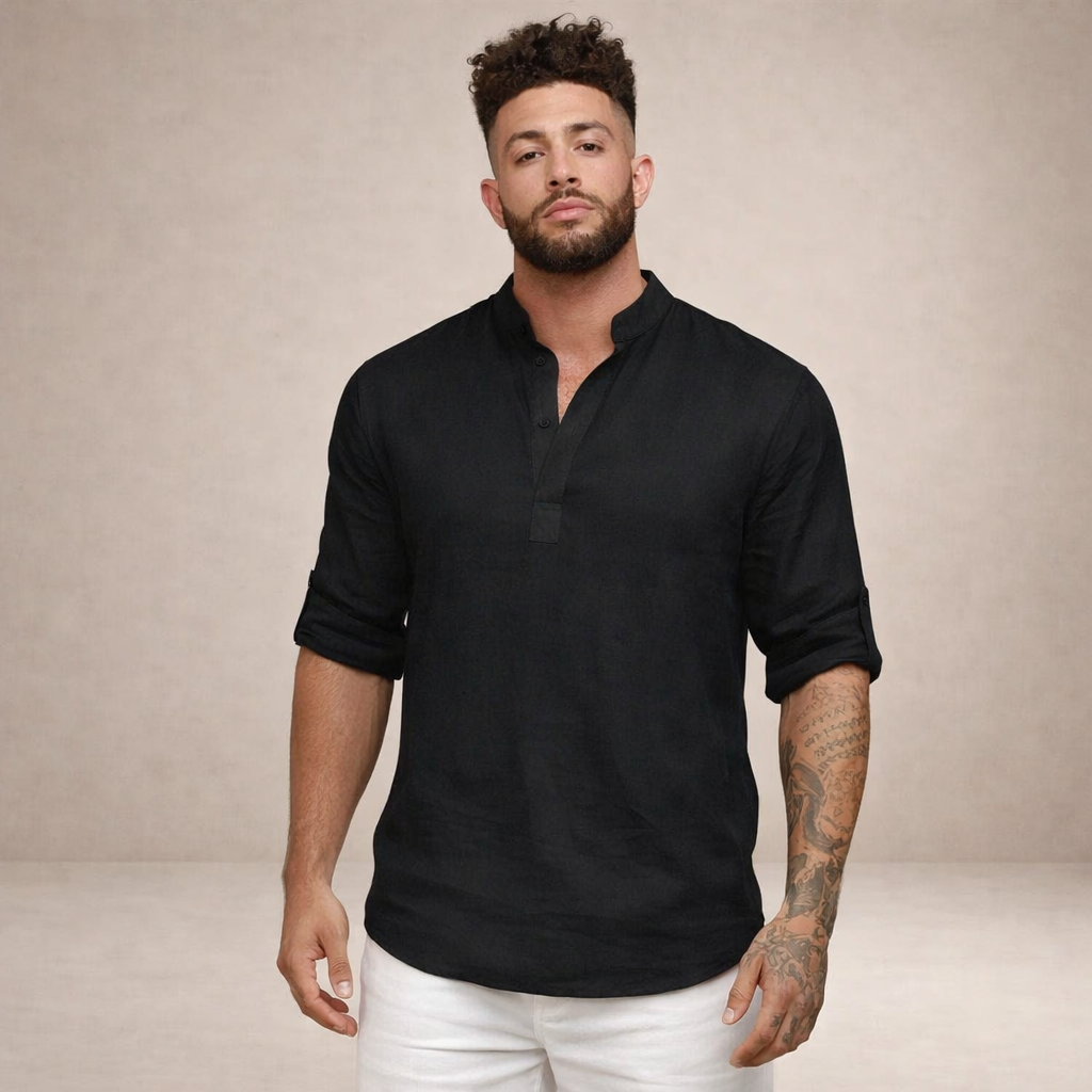 Camisa Hombre | Corte Regular con Cuello Alto y Manga Larga