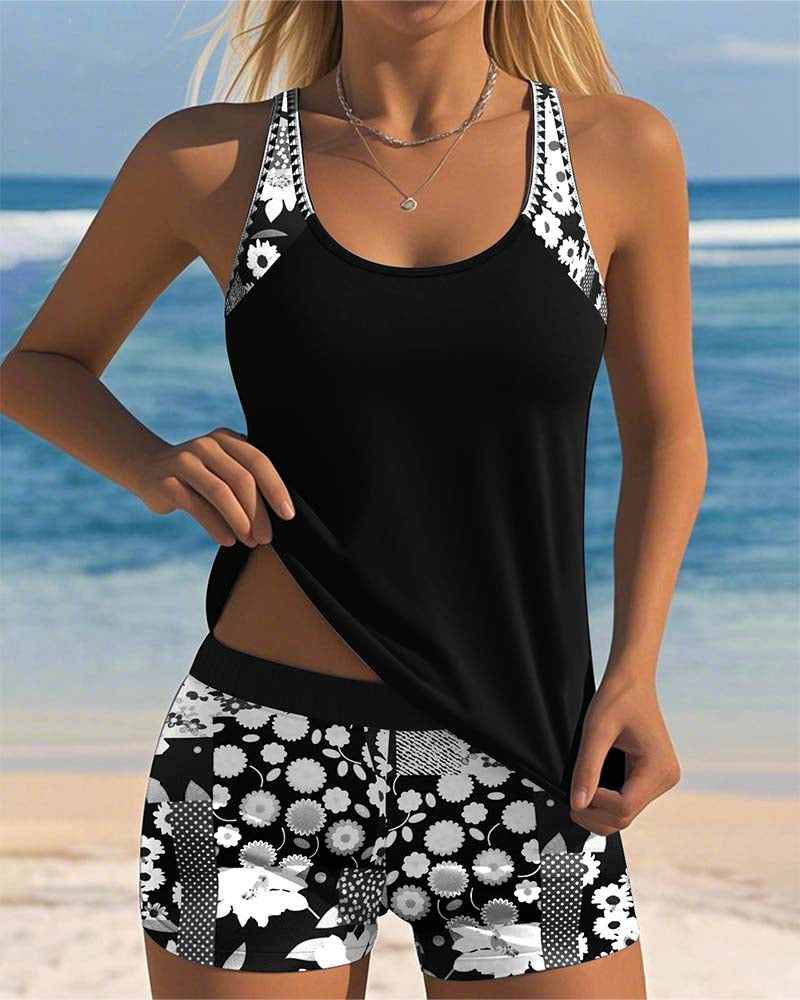 Traje de Baño Mujer | Conjunto Dos Piezas con Shorts Florales