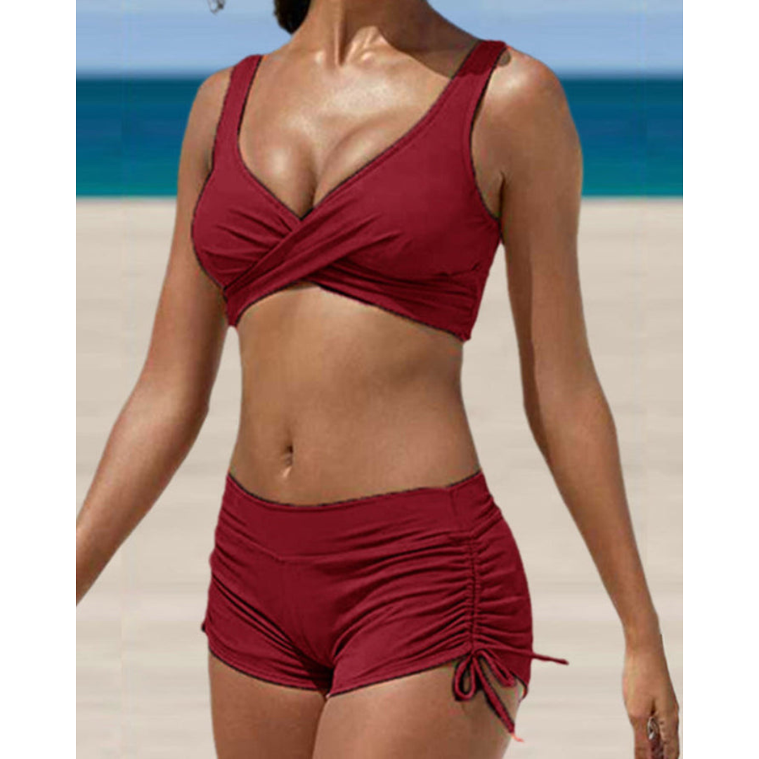 Bikini mujer | top cruzado con short fruncido lateral
