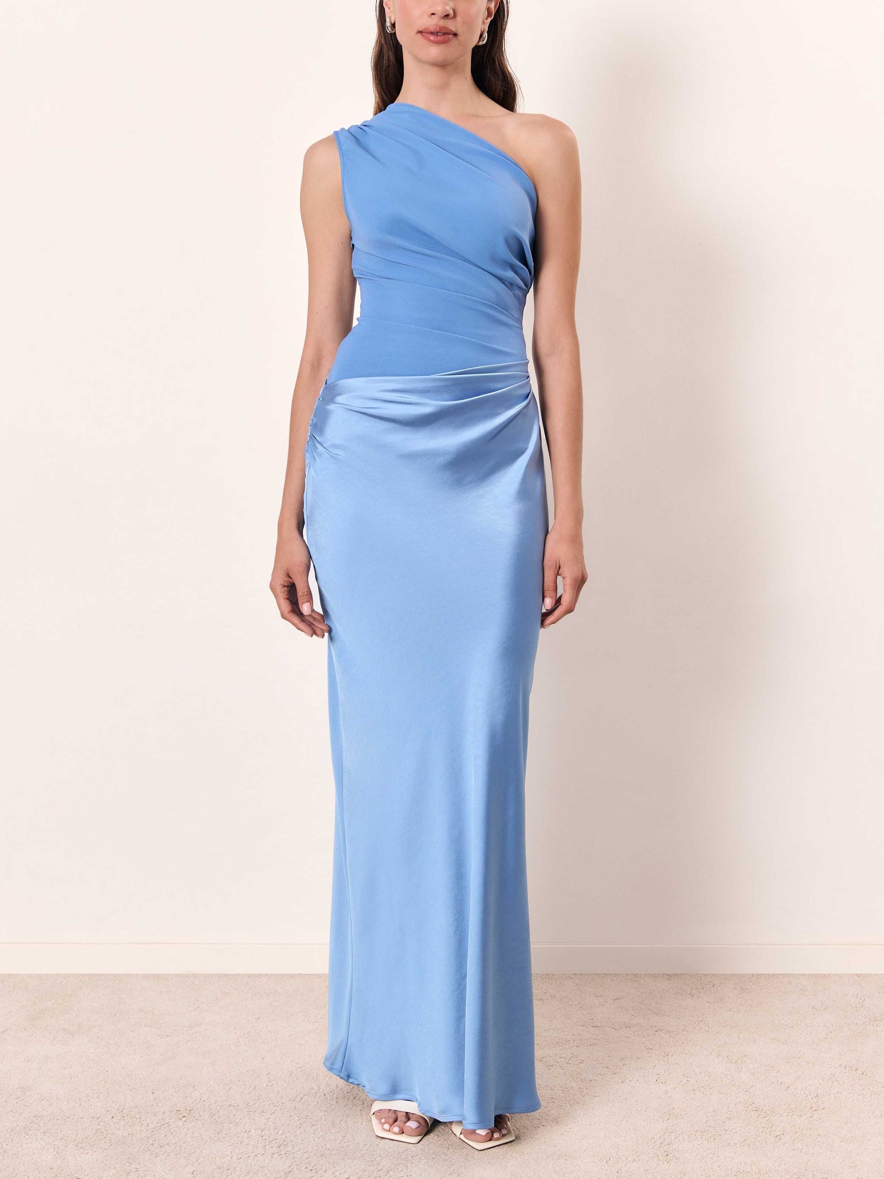 Vestido Mujer Maxi | Escote Asimétrico con Fruncido y Largo al Suelo