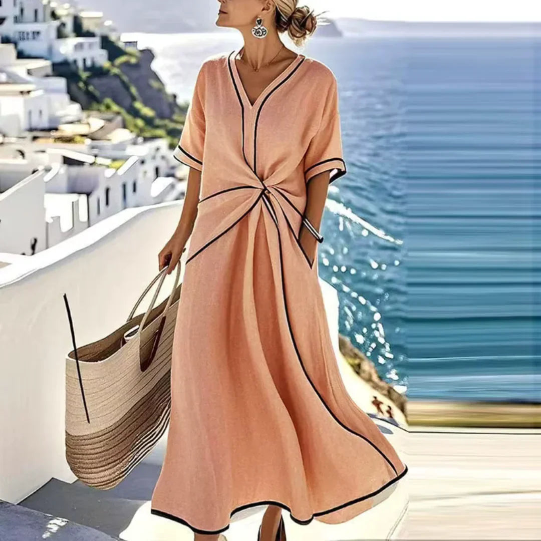 Vestido largo mujer | nudo frontal y corte cruzado en V
