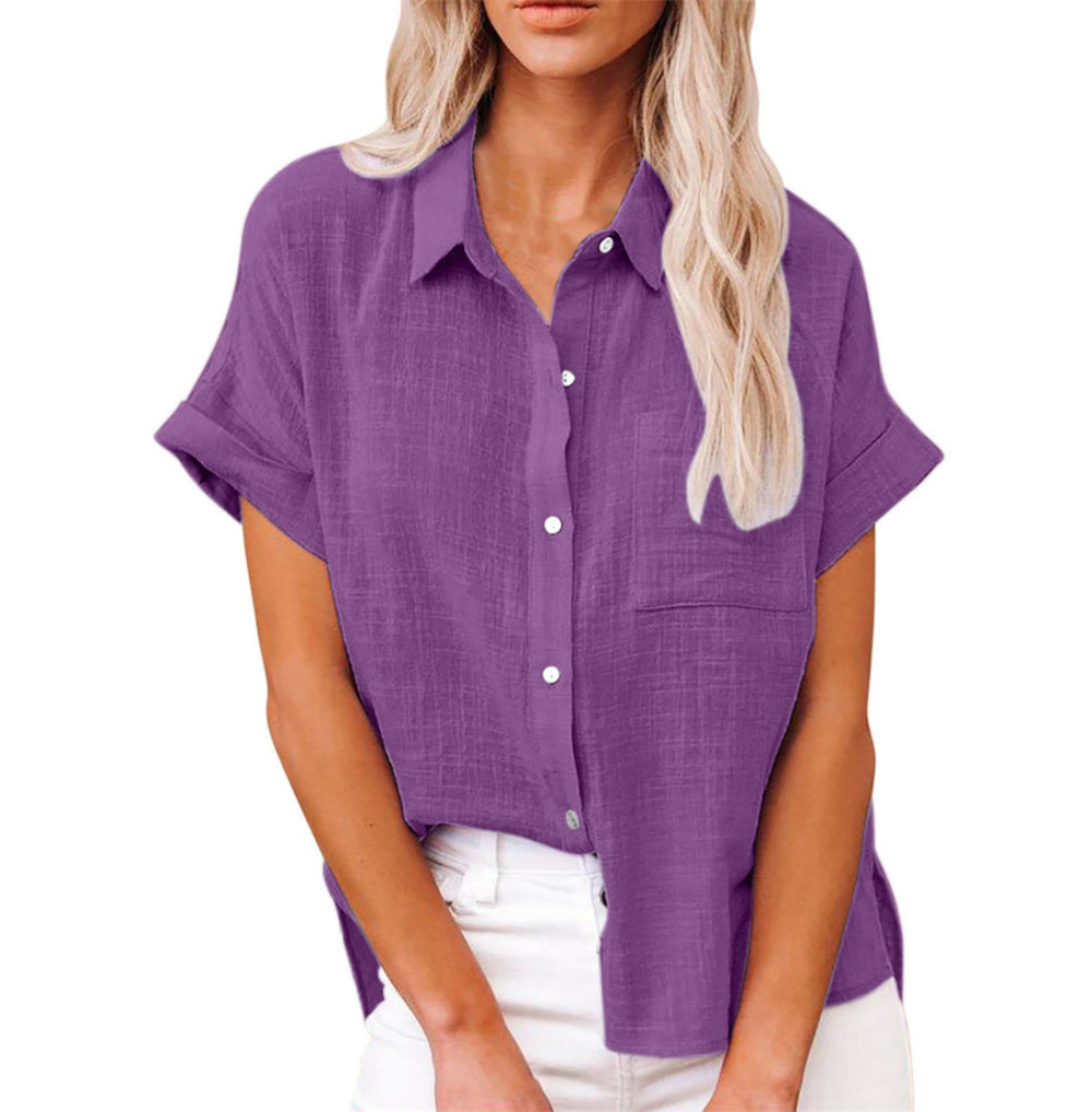 Blusa mujer | manga corta con botones y cuello clásico