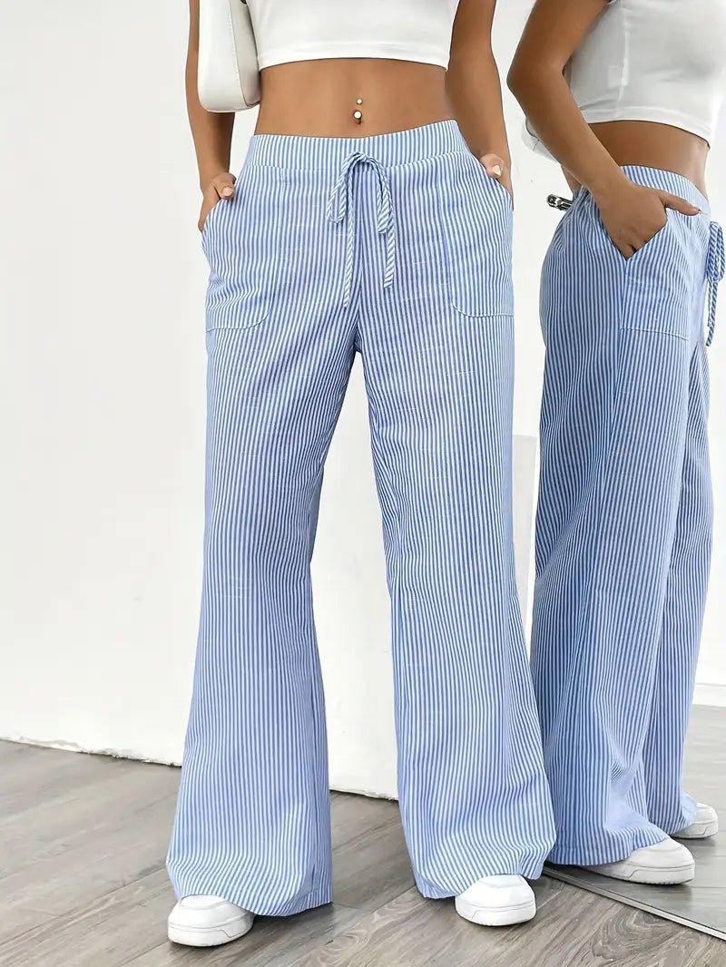 Pantalones Mujer | Pernera Ancha con Rayas Verticales