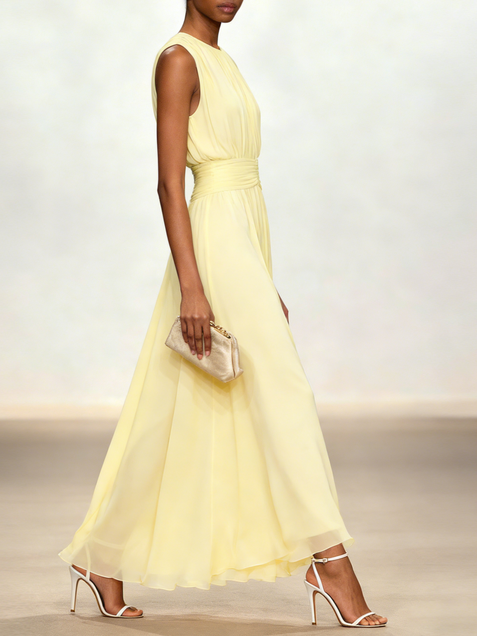 Vestido Mujer Maxi | Silueta A-Line sin mangas cuerpo fruncido
