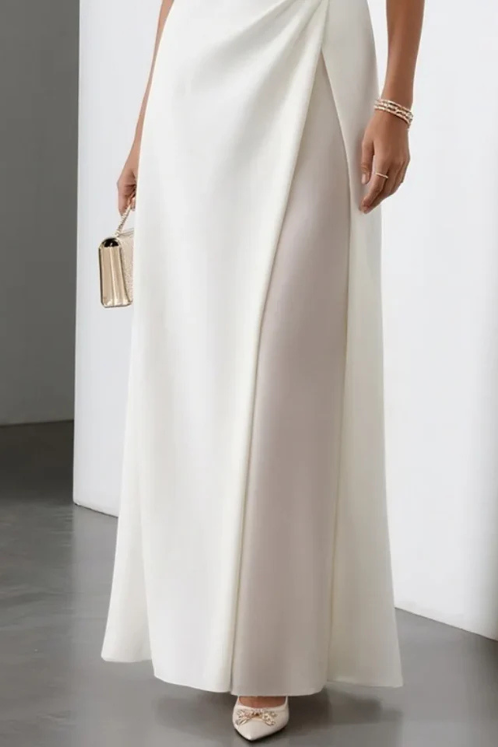 Vestido Mujer Maxi | Cuello Bote y Cintura Drapeada sin Mangas