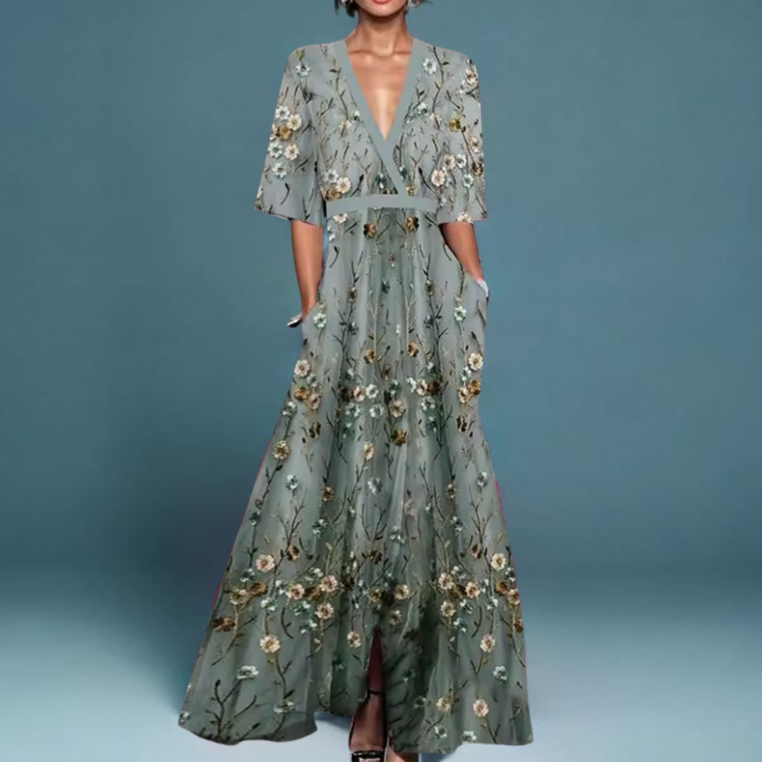 Vestido mujer | diseño cruzado floral con manga amplia
