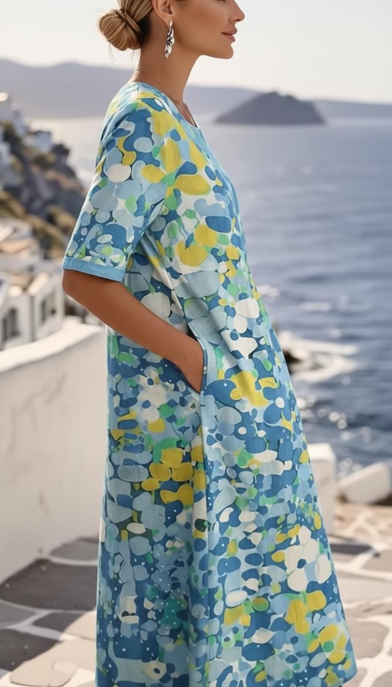 Vestido Mujer Midi | Silueta A-line con mangas cortas y bolsillos