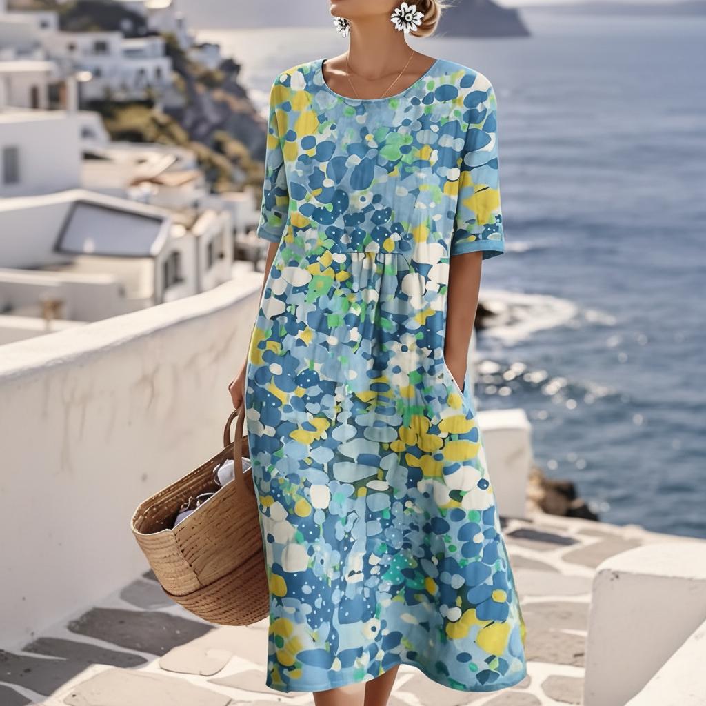 Vestido Mujer Midi | Silueta A-line con mangas cortas y bolsillos