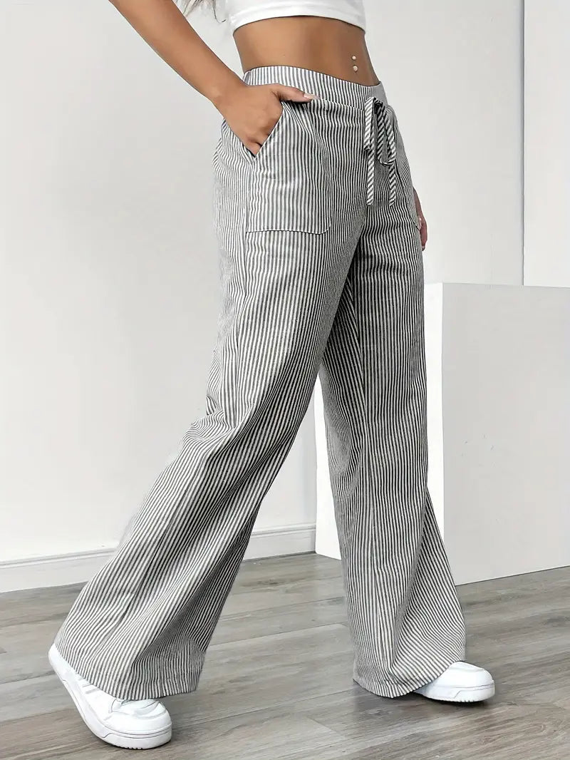 Pantalones Mujer | Pernera Ancha con Rayas Verticales