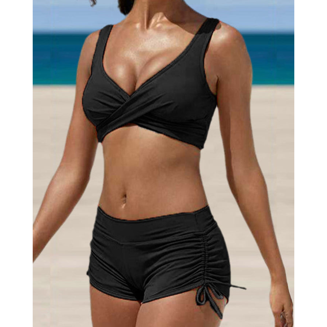Bikini mujer | top cruzado con short fruncido lateral