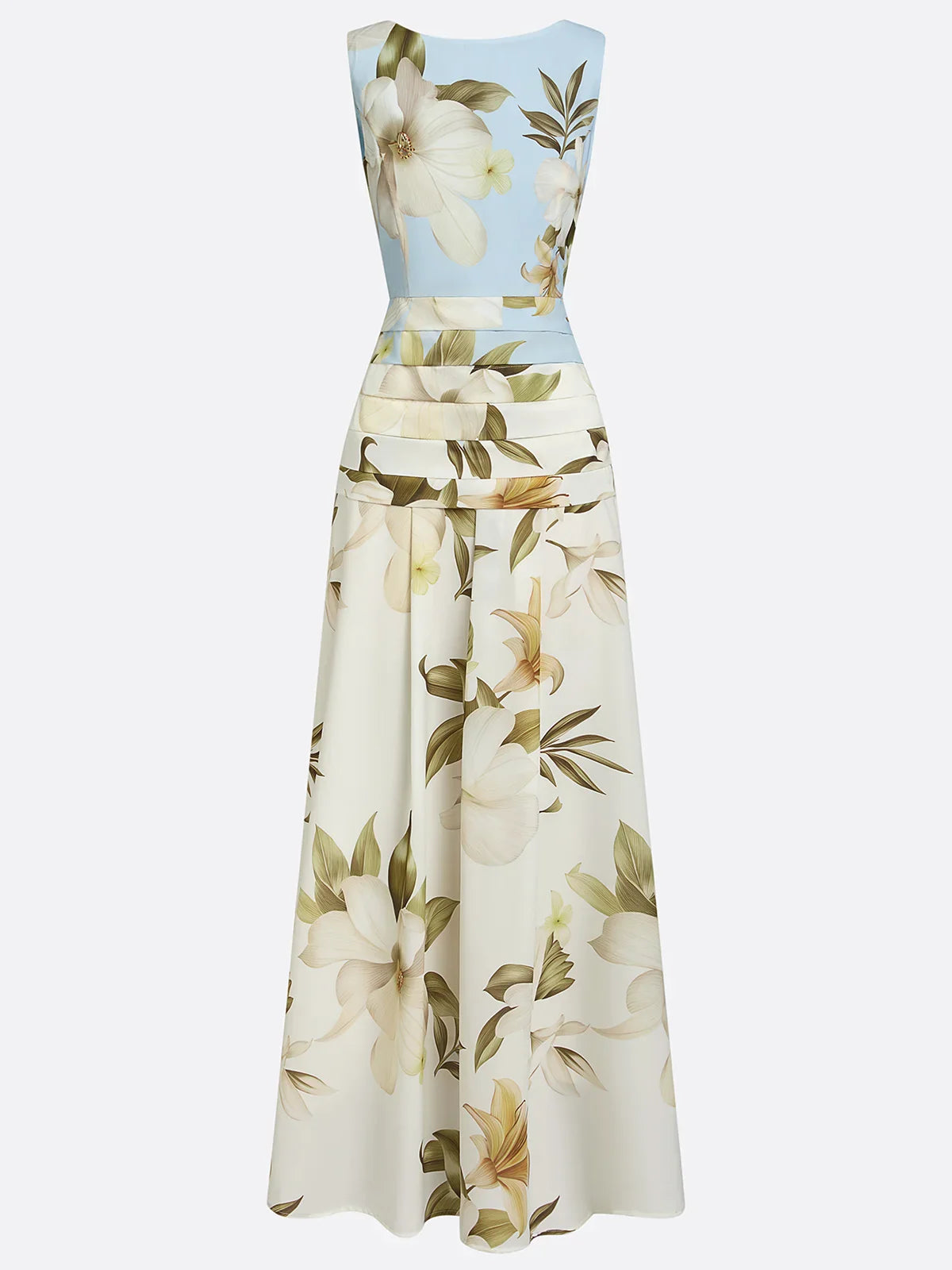 Vestido Mujer Maxi | Cuello Bote Sin Mangas con Cintura Fruncida