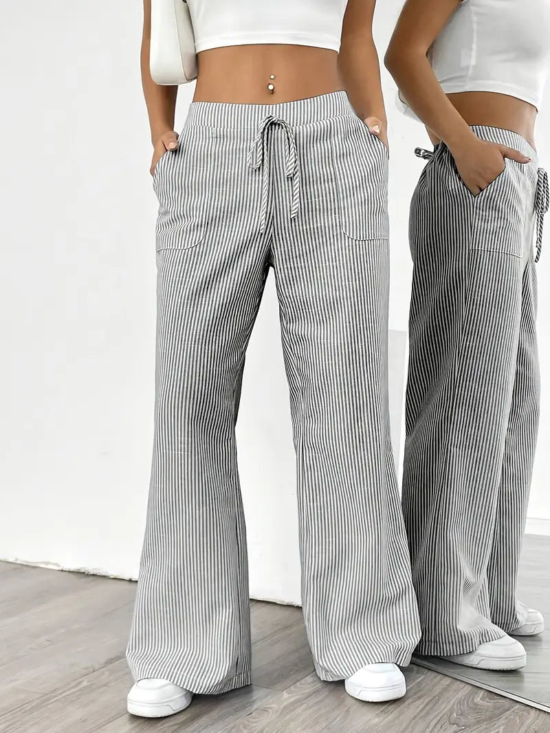 Pantalones Mujer | Pernera Ancha con Rayas Verticales