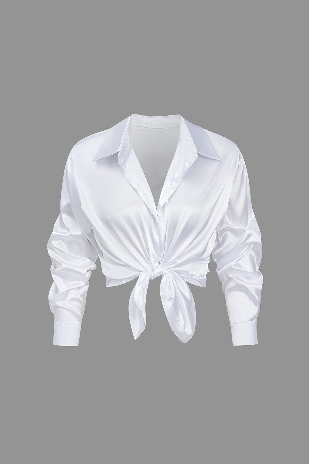 Blusa mujer con cuello y nudo frontal | manga larga y cierre delantero
