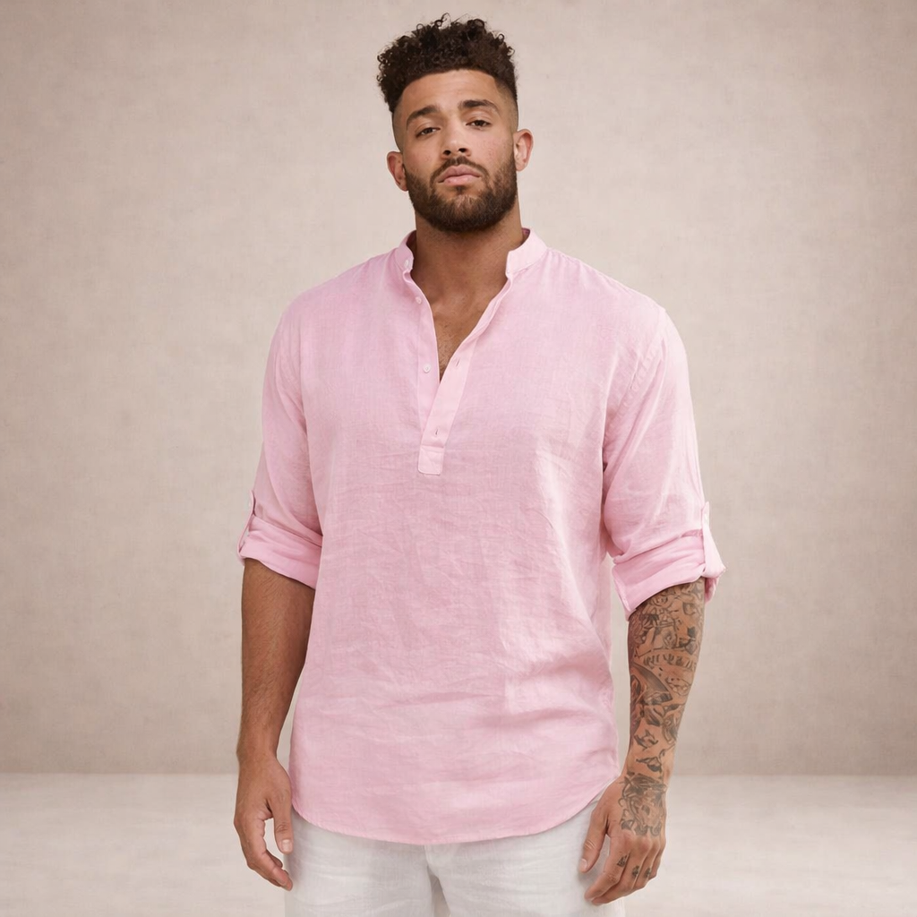 Camisa Hombre | Corte Regular con Cuello Alto y Manga Larga