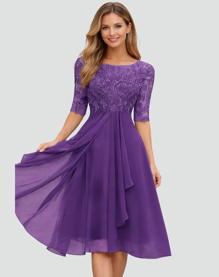 Vestido Mujer Midi | Parte Superior de Encaje y Manga Tres Cuartos