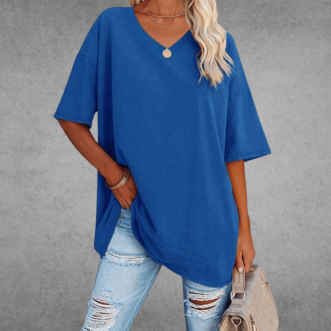 Camiseta mujer | cuello en V y manga corta amplia