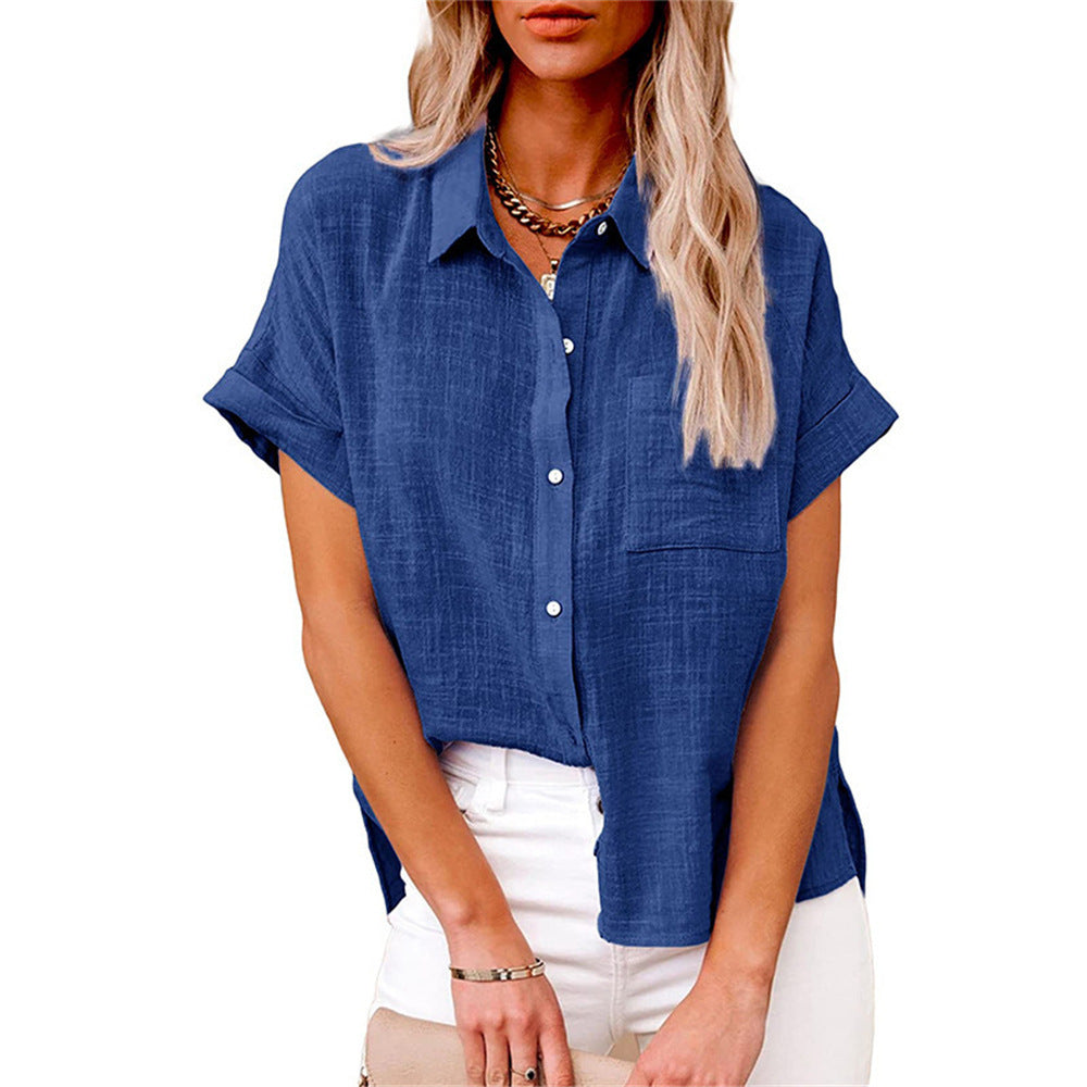 Blusa mujer | manga corta con botones y cuello clásico