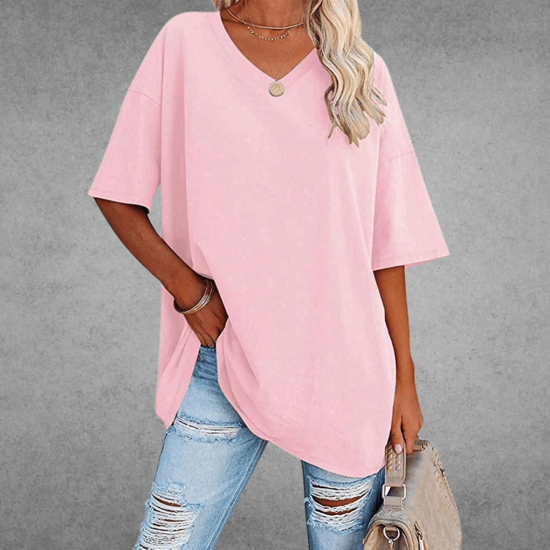 Camiseta mujer | cuello en V y manga corta amplia
