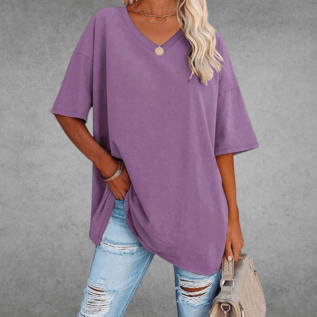 Camiseta mujer | cuello en V y manga corta amplia