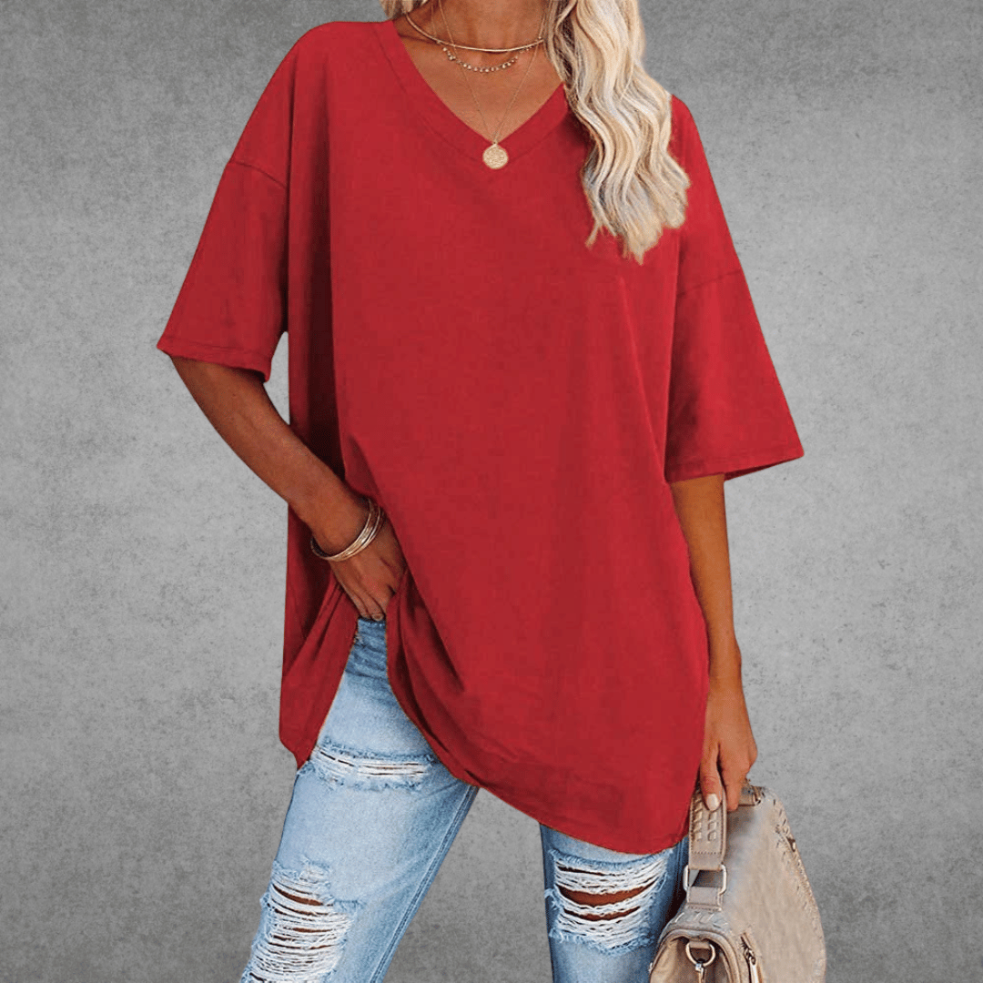 Camiseta mujer | cuello en V y manga corta amplia