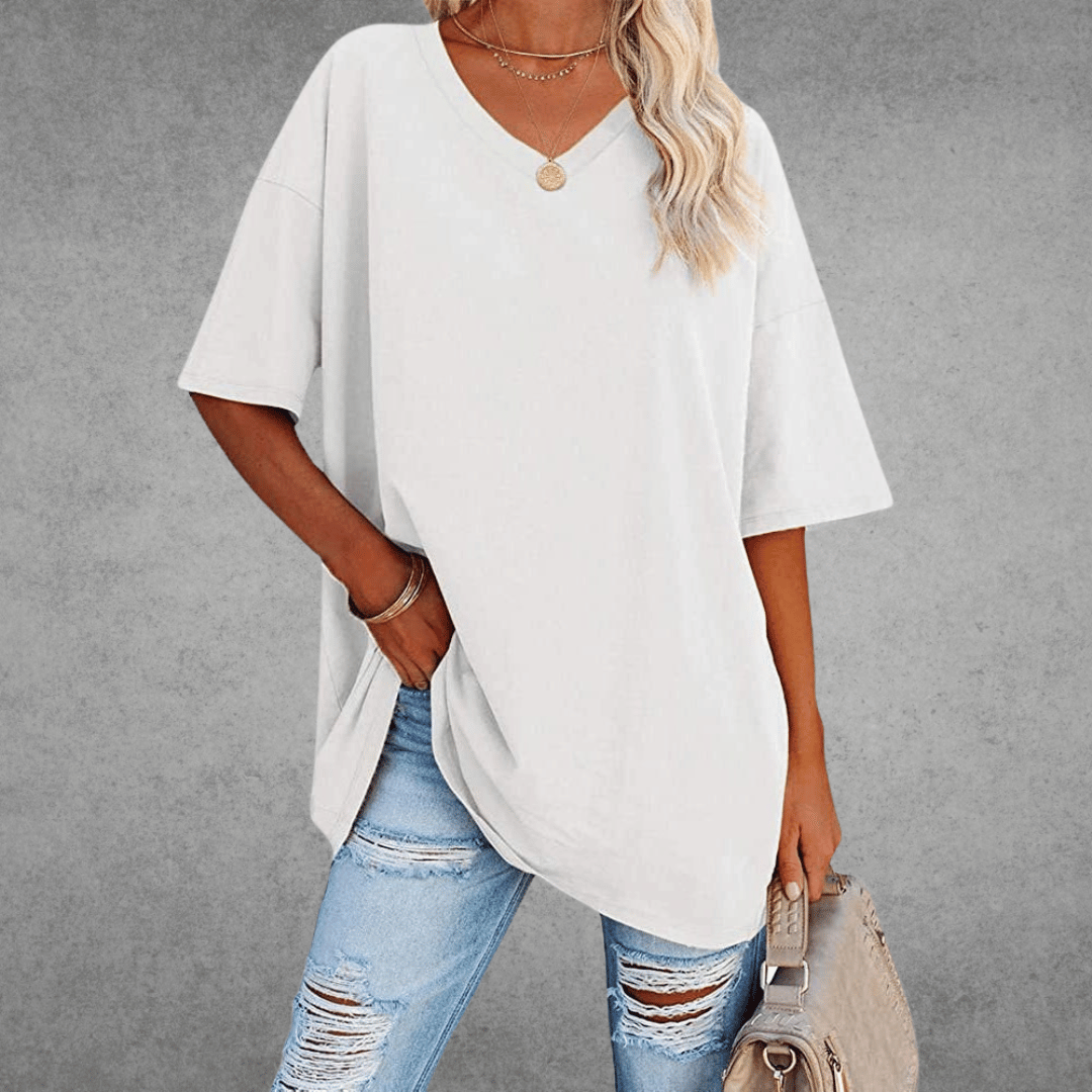 Camiseta mujer | cuello en V y manga corta amplia