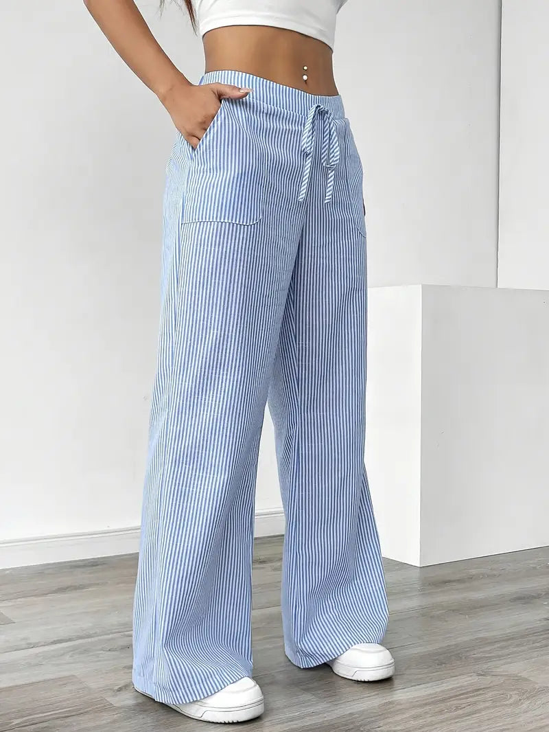 Pantalones Mujer | Pernera Ancha con Rayas Verticales