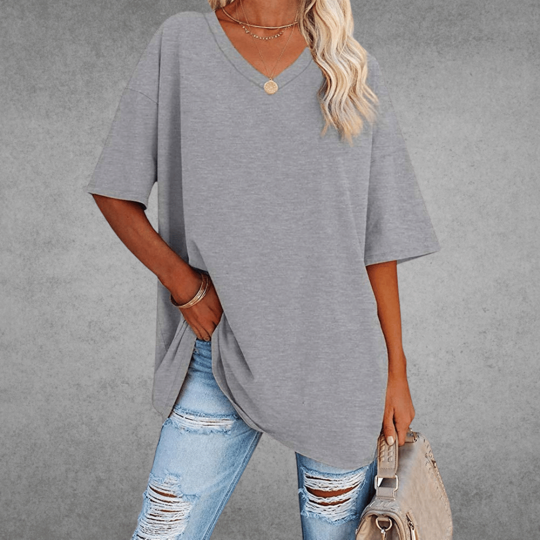 Camiseta mujer | cuello en V y manga corta amplia