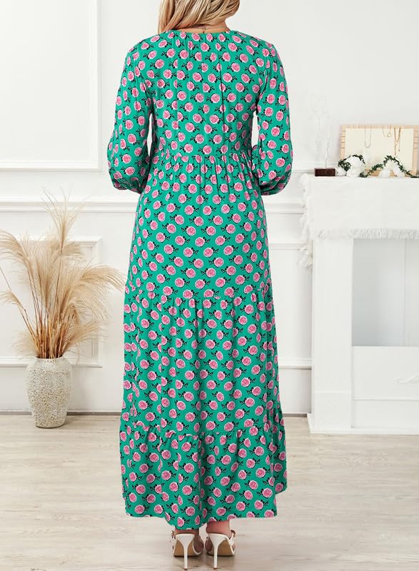 Vestido Mujer Maxi | Manga Abullonada con Escote en V y Vuelo