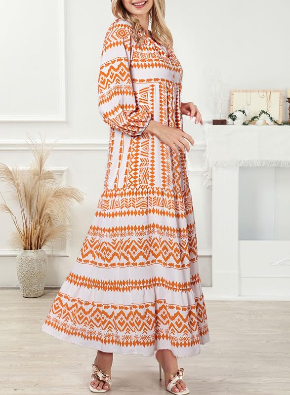 Vestido Mujer Maxi | Manga Abullonada con Escote en V y Vuelo